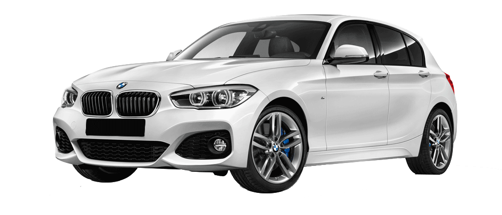 BMW Série 1 pack M 135 i blanche de profil disponible à la location chez GT'Luxury